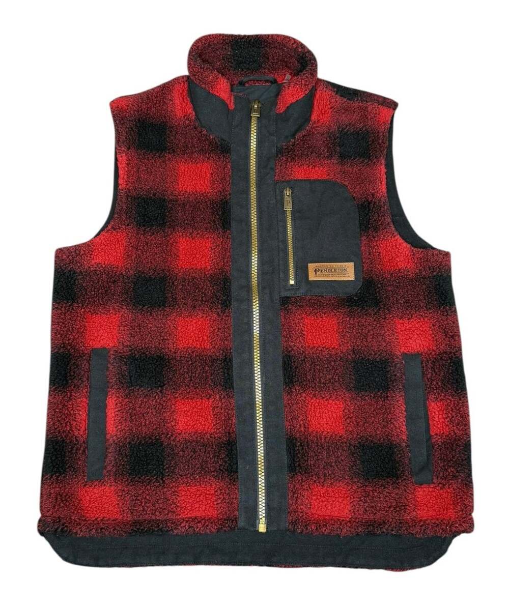 Pendleton Deep Pile Buffalo Plaid Fleece Full Zip Vest